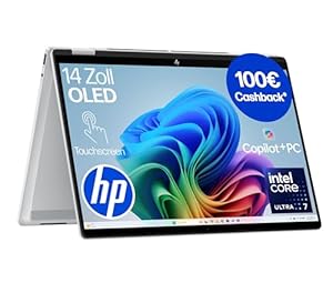 HP OmniBook X Flip 2in1 Next Gen AI Laptop | Intel Core Ultra 7 256V | dedizierte NPU für KI | 47 NPU Tops | Copilot+ PC | 14" 3K 2880x1800 OLED Touchscreen | 16GB | 1TB SSD | Win11 | QWERTZ | Silber