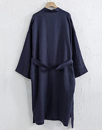 Image of Amazhiyu Womens Pure Linen Mid Length Kimono Robes Lightweight Long Sleeve Bathrobe