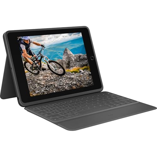 Logitech Rugged Folio für iPad (7., 8. und 9. Generation) – Schutzcase mit Smart Connector und strapazierfähiger, spritzwassergeschützter Tastatur, Deutsches QWERTZ-Layout - Schwarz