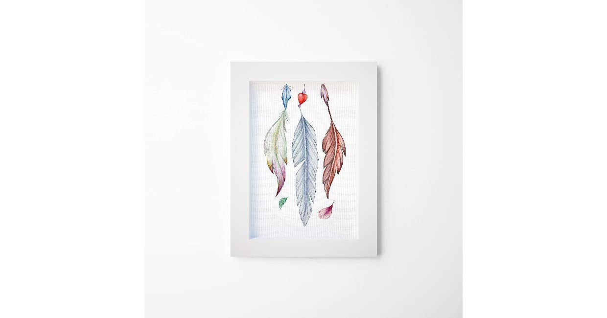 Tableau avec cadre pour habiller un mur vide déco plumes multicolores salon