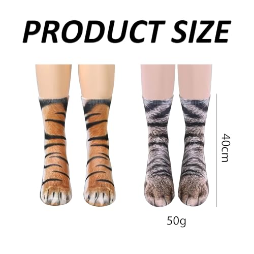 NyxSeat 2 Paar Pfotensocken, Tierpfotensocken, 3D-Mustersocken, Paar Tierpfotensocken, Heimsocken, bedruckte Pfoten-Crew-Socken, Unisex-Tiersocken.