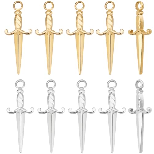 Beebeecraft 10 breloque Épée 2 Couleurs Plaquée Or 18 carats 201 épées Antiques en Acier Inoxydable Marque Page pour la Fabrication de Bijoux Collier...