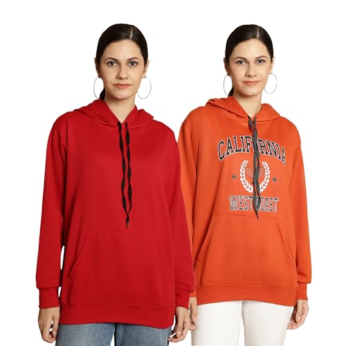 Image of Mack Jonney Printed Hooded Cotton Fleece Sweatshirt for Women (Pack of 2)-MACK50840