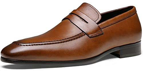 Jouesn Men's Dress Shoes Premium Leather Penny Loafers for Men Slip-On Formal Dress Loafers for Men(AMY9030A Brown 10)