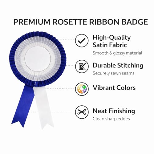 Image of NEXGEN Trends Double Line Satin Award Badge for School Sports Day, Annual Day & Prize Distribution | Premium Ribbon Badge with Safety Pin | Pack of 10 (Dark Blue-White)