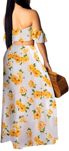 Image of Sexy Two Piece Sets for Women Vacation Elegant Sleeveless Top Long Split Maxi Dress Beach Swimwear