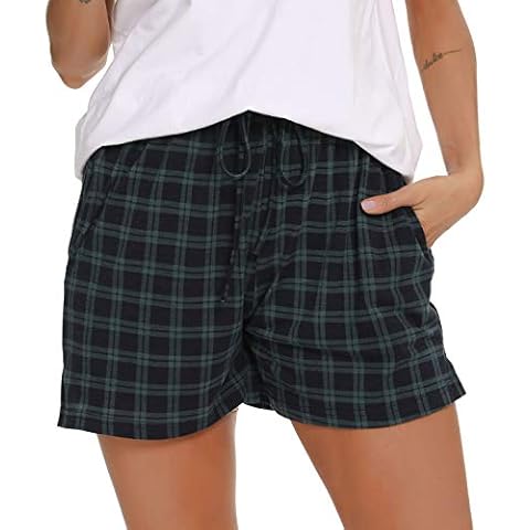 Lovasy Women's Pyjama Bottoms Plaid Sleep Shorts Summer Pj Shorts Cover