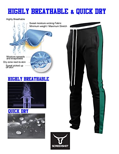 SCREENSHOT Men's Athletic Fitness Slim Fit Workout Track Pants BASIC S41700-Black/Green-Small