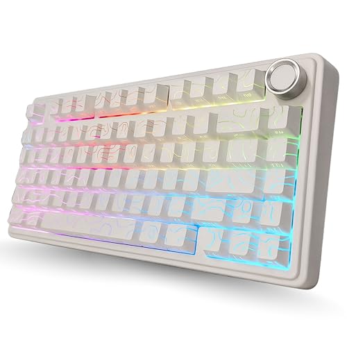 Image of AULA F75 75% Side Engraved Tri Mode TKL 80 Keys Wireless Mechanical Gaming Keyboard With Knob | 4000mAh Battery, South-Facing RGB Backlit Pre-Lubed Hot Swappable | White Contour - Star Vector Switches