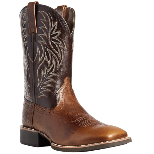 JUNQIAKO Cowboy Boots for Men, Round Toe Western Boot Classic Fashionable Embroidered Slip-Resistant Country Shoes