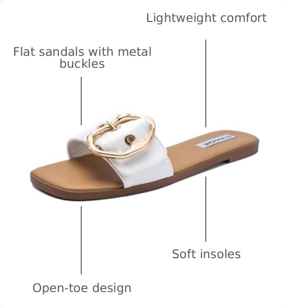 Image of STUNAHOME Flat Sandals Women Fashion Slides With Soft Leather Paired with Metal buckle Slippers