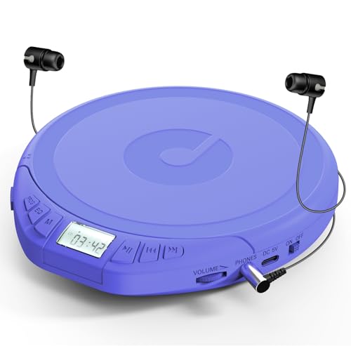 Gueray CD Player Tragbar Kinder Tragbarer CD-Player fürs Auto Discman mit Kopfhörer LCD-Display Unterstützung ASP PROG Speicherfunktion Repeat-Funktion Sound-Effekt Blau