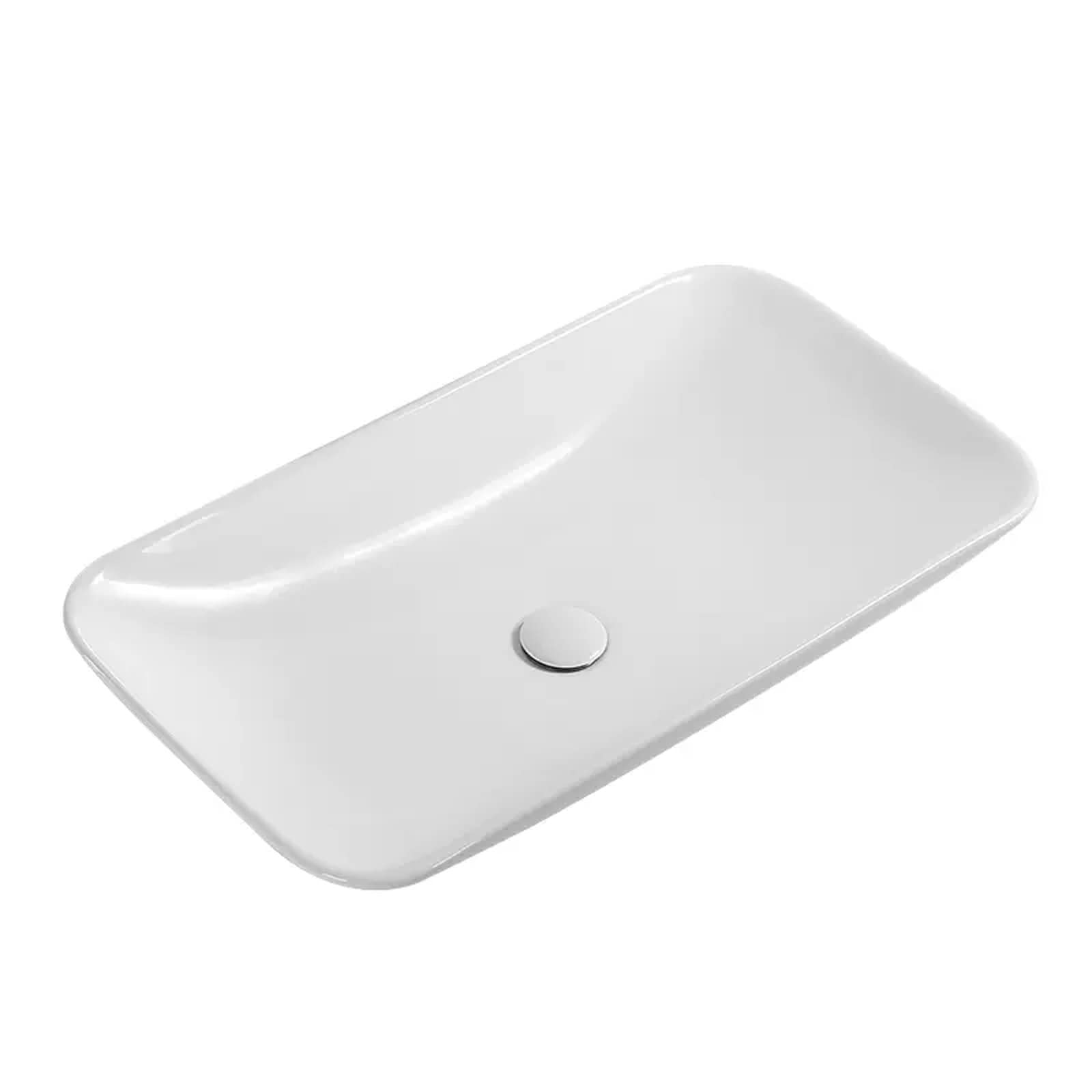 CWCQGH Bathroom Vessel Sink Rectangle Above Counter White Porcelain Ceramic Bathroom Vessel Vanity Sink Washing Art Basin, Bathroom Vessel Sink with White Pop Up Drain Combo Vessel Sink (70cm)