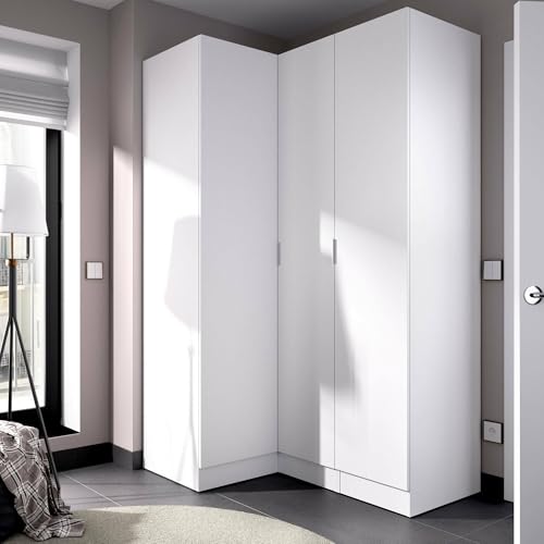 Guardaroba 3 Ante Meru, Mobile angolare per Camera da Letto, Armadio Appendiabiti ad Angolo, 133x91h184 cm, Bianco