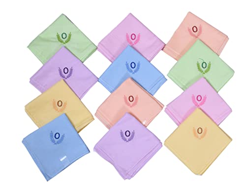 Image of ANTONIA Personalized Cotton Women's Handkerchiefs with Embroidered Initials, Assorted Colours (33 cm x 33 cm)