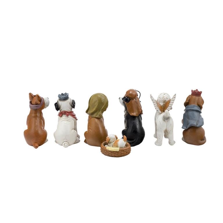 DRW Belén Misterio de Perros 10 cm de Resina Pintado a Mano formado por 7 Piezas