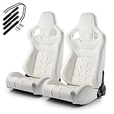 ModifyStreet [Pure Series] Pure White PVC Reclinable Car Racing Seats Pair W/Slider Left/Right
