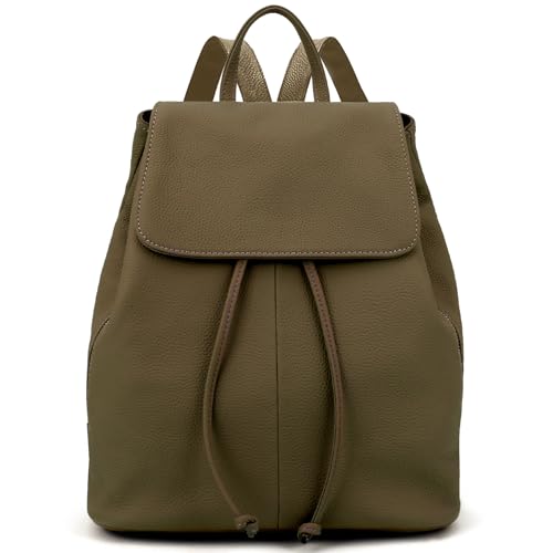 Image of BOYATU Women's Full-Grain Leather Backpack Purse, Minimal Structured Design, Work Commuter & City Travel, Compact Everyday Essentials, Fashion RFID Pocket Bag ((Olive green)