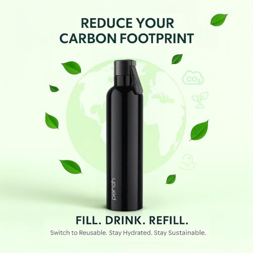 Image of Perch Oasis Pro Insulated Steel Water Bottle | ISI Certified Hot & Cold Flask - 760ml | BPA-Free, Leakproof, Travel-Friendly Bottle for Office, Gym & Home (Knight Black)