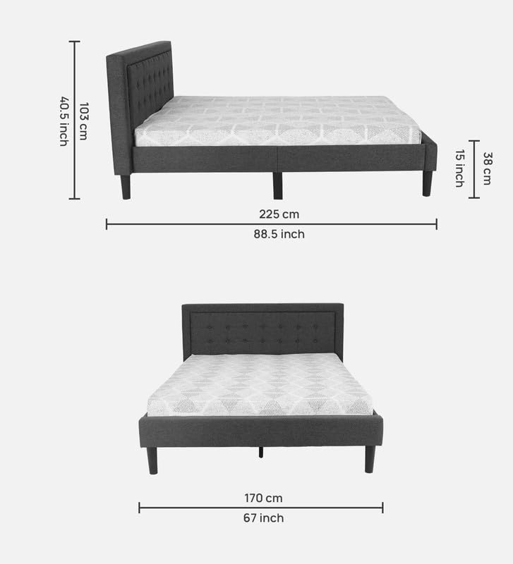 Image of Mintwud Pepperfry Upholstered Queen Size Bed Without Storage for Bedroom Furniture Solid Wood Fabric Bed Wooden Double Bed Cot Palang for Living Room Home and Hotels (Black Finish)