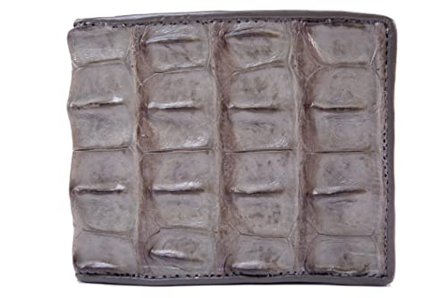 Image of Pelgio Genuine Crocodile Alligator Backbone Skin Leather Bifold Wallet ([B1] 6 Card Slots + 2 ID Windows + 2 Compartment for Bills, Tarpaulin Grey)