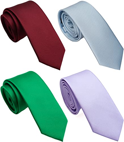 Image of Skinny Solid Ties for Men, 2.5 inch Slim Plain Neckties 4-Pack