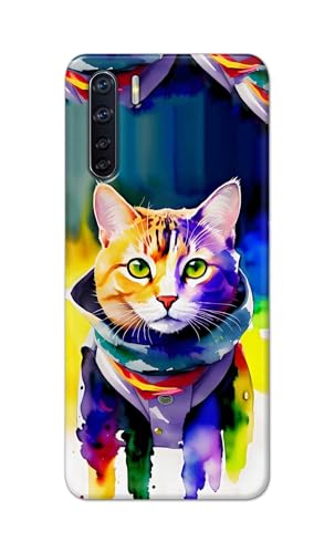 Image of Printed Hard Back Cover for Oppo Reno 3 4G Back Cover (Coloured Cat) -190724(EA)