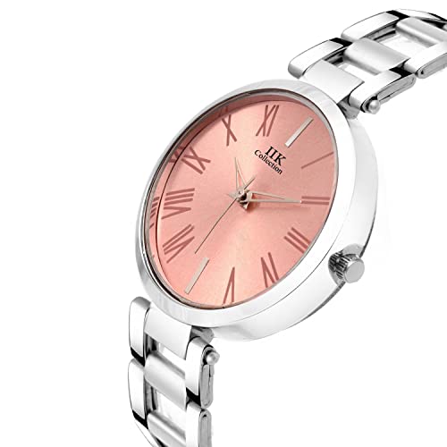Image of IIK COLLECTION Watch for Women Round Studded Dial |Day and Date Quartz Movemnet |Long Battery Life|Stainless Steel Bracelet Chain Strap|Double Lock Clasp Safety Watches for Girls