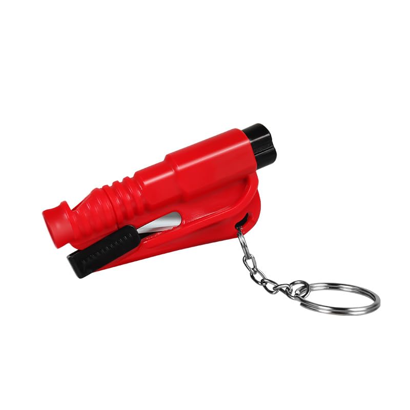 INF Emergency Keychain Car Escape Tool, 2-in-1 Key Ring with Window Breaker and Seatbelt Cutter- Lightweight Car Emergency Tool, Portable Rescue Accessory Belt Cutter and Emergency Hammer (Red)