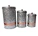 Galvanized Metal Lidded Canister With Copper Band, Set of Three, Gray