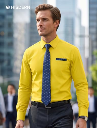 Image of HISDERN Mens Dress Shirt with Tie Pocket Square Set Classic Button Down Shirt Matching Tie Long Sleeve Shirts