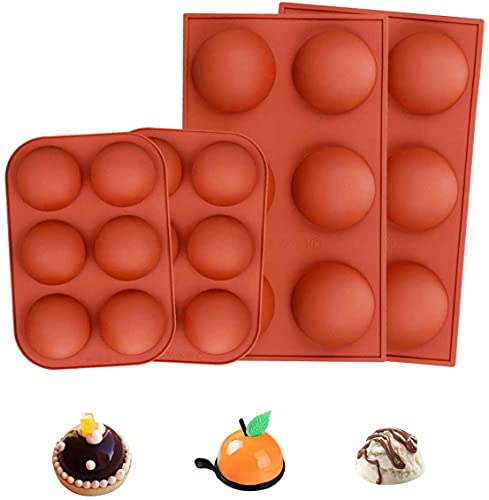 4 Pcs Moldes de Silicona Esfera, Molde de Chocolate Semiesfera DIY con 6 Agujeros 2 Tamaños Ideal para Hacer Chocolate Tarta Pudín Muffin Mousse de Cúpula para Navidad y Fiestas Cover