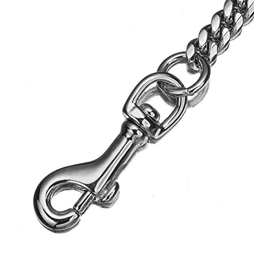 Aiyidi Heavy Duty Stainless Steel Dog Chain Leash, 3Ft/4Ft/5Ft Cuban Link Metal Dog Leashes, For Large Medium Small Dogs, With Genuine Leather Handle (Silver, 5Ft) #TOP3