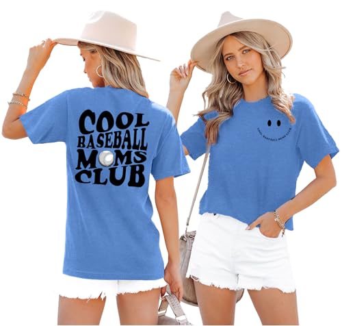 PICKID Baseball Mom Shirt Women Cool Baseball Moms Club T Shirt Graphic Baseball Mom Gift Tee Game Day Baseball Tops Blue — view 3