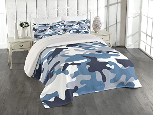Ambesonne Camouflage Coverlet, Illustration with Abstract Soft Colors Pattern Camouflage Design, 3 Piece Decorative Quilted Bedspread Set with 2 Pillow Shams, King Size, Slate Blue Indigo Grey