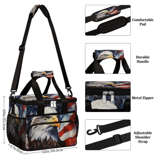 American Flag Insulated Picnic Backpack Lunch Box for Women Men Picnic Basket Tote Lunch Bag Picnic Bag Portable Lunch Bags for Picnic, Beach, Work, Trip,Office, Camp Animal Eagles