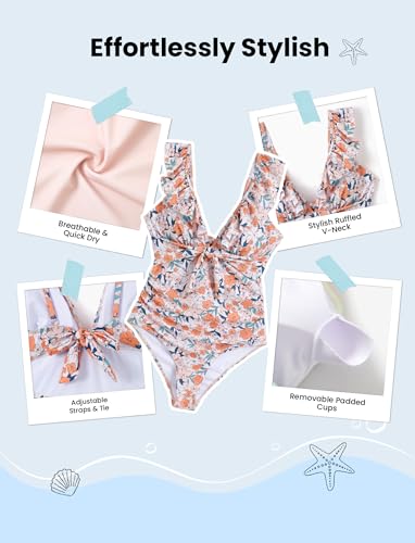 Image of PATPAT Family Matching Swimwear Set: Floral Print Sleeveless Ruffled One Piece Bathing Suits