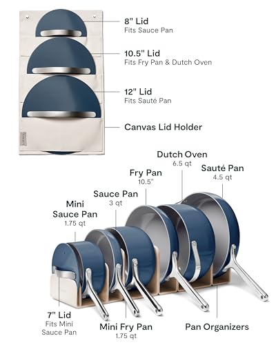 Image of Caraway 24-Piece Nonstick Ceramic Cookware Set - Includes Fry Pans, Sauce, Saute Pan, Dutch Oven, Petite Cooker, Stir Fry, Rondeau, Stock Pot, Lids & Storage Organizers - Navy