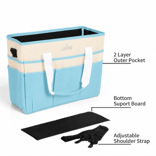 Image of JJRING Craft Organizer Tote Bag Large Art Storage Caddy Sky Blue and Beige