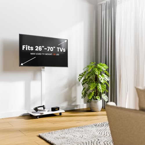 Image of Mobile TV Cart Rolling TV Stand for 26-70 inch Screens, Mobile TV Cart Holds up to 88lbs, 25 Swivel with 6 Levels of Height Adjustment for Optimal Viewing, TV Stands for Office,Room, Outdoor,Corner