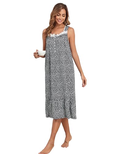 Image of Viakeo Cotton Nightgowns for Women Long House Dress Soft Sleepshirts With Pockets S-3XL