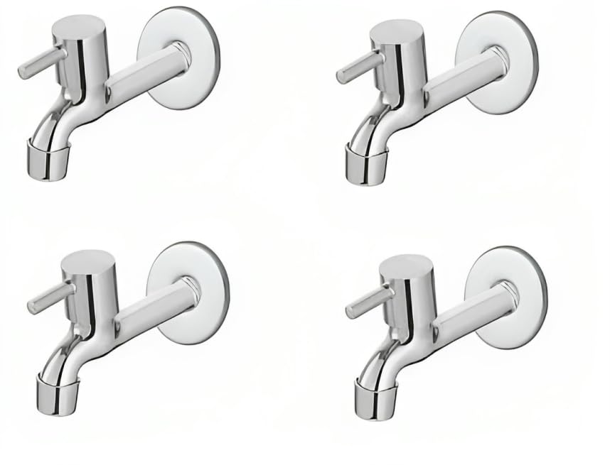 Premium Stainless Steel Long Body Bib Cock Tap with Flange and White Tape | Foam Flow | Mirror Polished | Durable Brass Disc | Ideal for Bathroom, Kitchen, Toilet) (Turbo Pack of 4) (B0C71MR7P5) Amazon Price History, Amazon Price Tracker