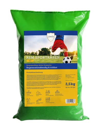 Linsor RSM 2.3 Sportrasen, Spielrasen, trittfest, robust, dichte Grasnarbe, alle Standorte, Regel Saatgut Mischung,2,5kg für 100m²