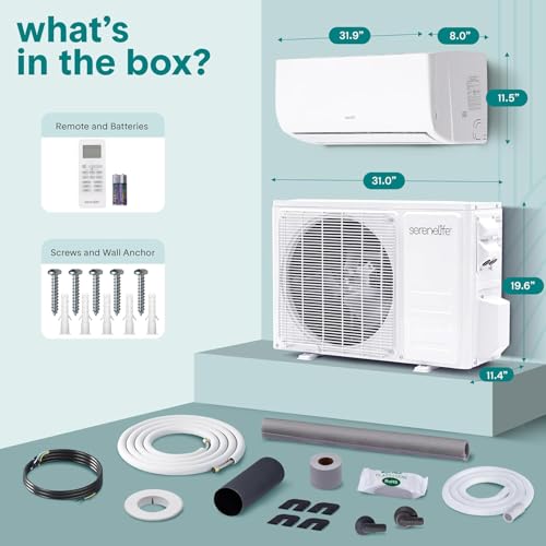 Image of SereneLife 9,000 BTU Mini Split AC /Heating System 115V - Mini Split Air Conditioner with Heat Pump, WiFi, Fast Cooling & Heating for Home /Bedroom /Office - Up to 450 Sq Ft