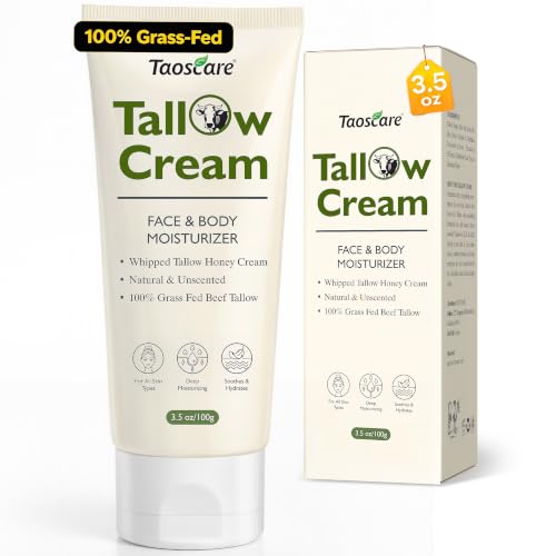 Beef Tallow Creme - Rindertalg für Hautpflege, 100% Grasgefütterte Whipped Rindertalg Creme, Rindertalg Skincare mit Natürliche Honig, Feuchtigkeitscreme für Gesicht & Körper, unparfümiert, 100g
