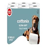 Cottonix Ultra Soft 3-Ply Toilet Paper – 12 Rolls, 200 Sheets Each, Made with Natural Virgin Wood Pulp