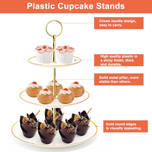 Coitak 3 Tier Cupcake Stand, Plastic Tiered Serving Stand, Dessert Tower Tray for Tea Party, Baby Shower and Wedding - Image 5