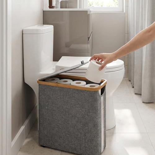 Almacenamiento de papel higiénico con tapa de bambú contenedor de 17.7x13.8x5.9 6