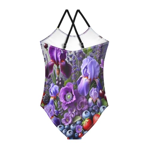 Purple Flowers Berries Swimsuit for Girls Bathing Suit Swimwear Swimsuits Summer Beach One Piece2