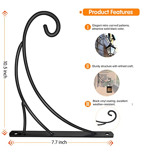 Hanging Plant Brackets, Pack Of 2 Iron Hanging Basket Bracket Durable Weather-Resistant Outdoor Plant Hooks For Hanging Plant Lantern Windchime Birdhouse Metal Sign Fruit Bracket, Screw Included #TOP1